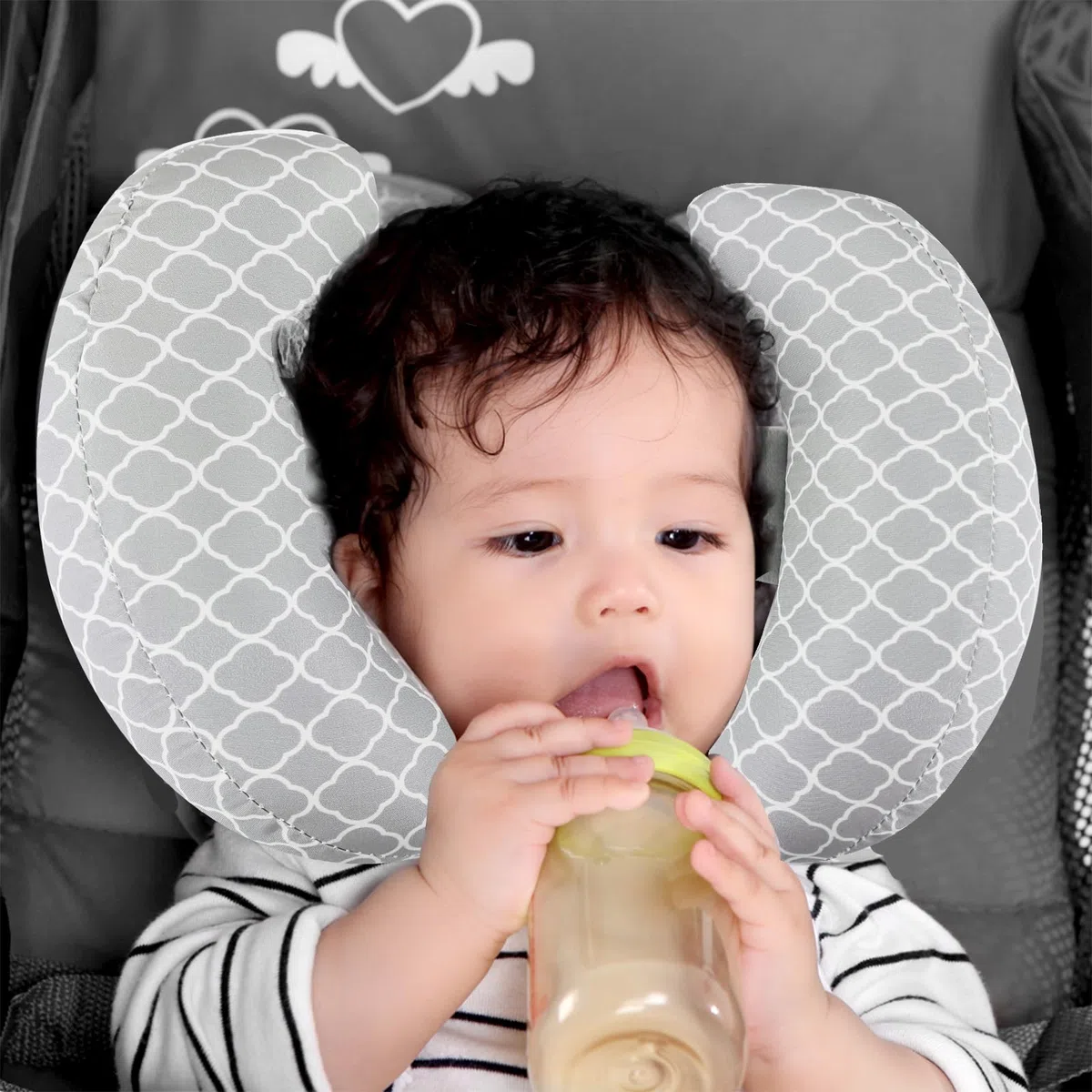 KAKIBLIN - Cuscino da collo per bambini, cuscino di supporto a forma di banana, cuscino da viaggio per passeggino, motivo: nuvole bianche