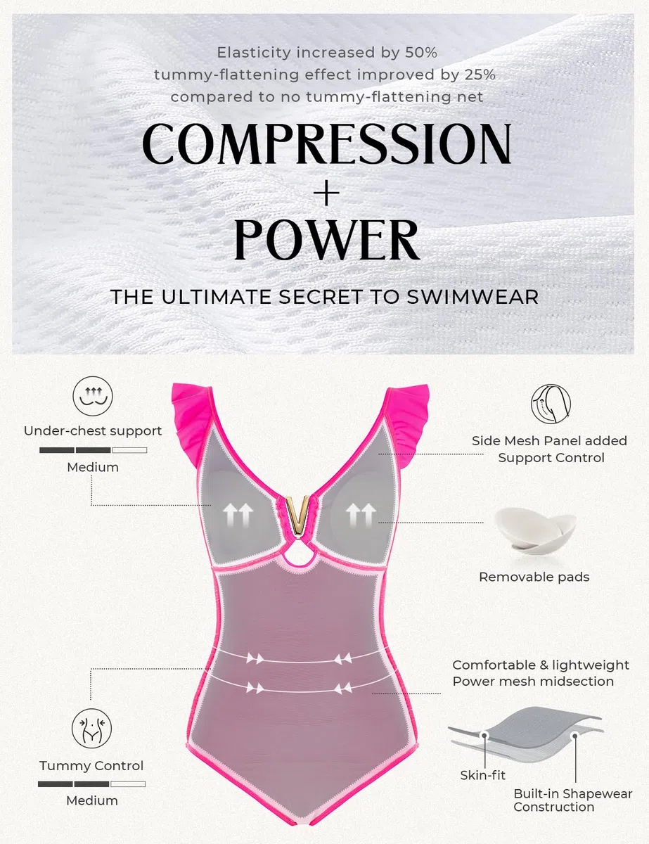 Hanna Nikole Costume da bagno monokini da donna, scollo a V, volant, fibbia in metallo, taglio sartoriale per una silhouette snellente, ritagli