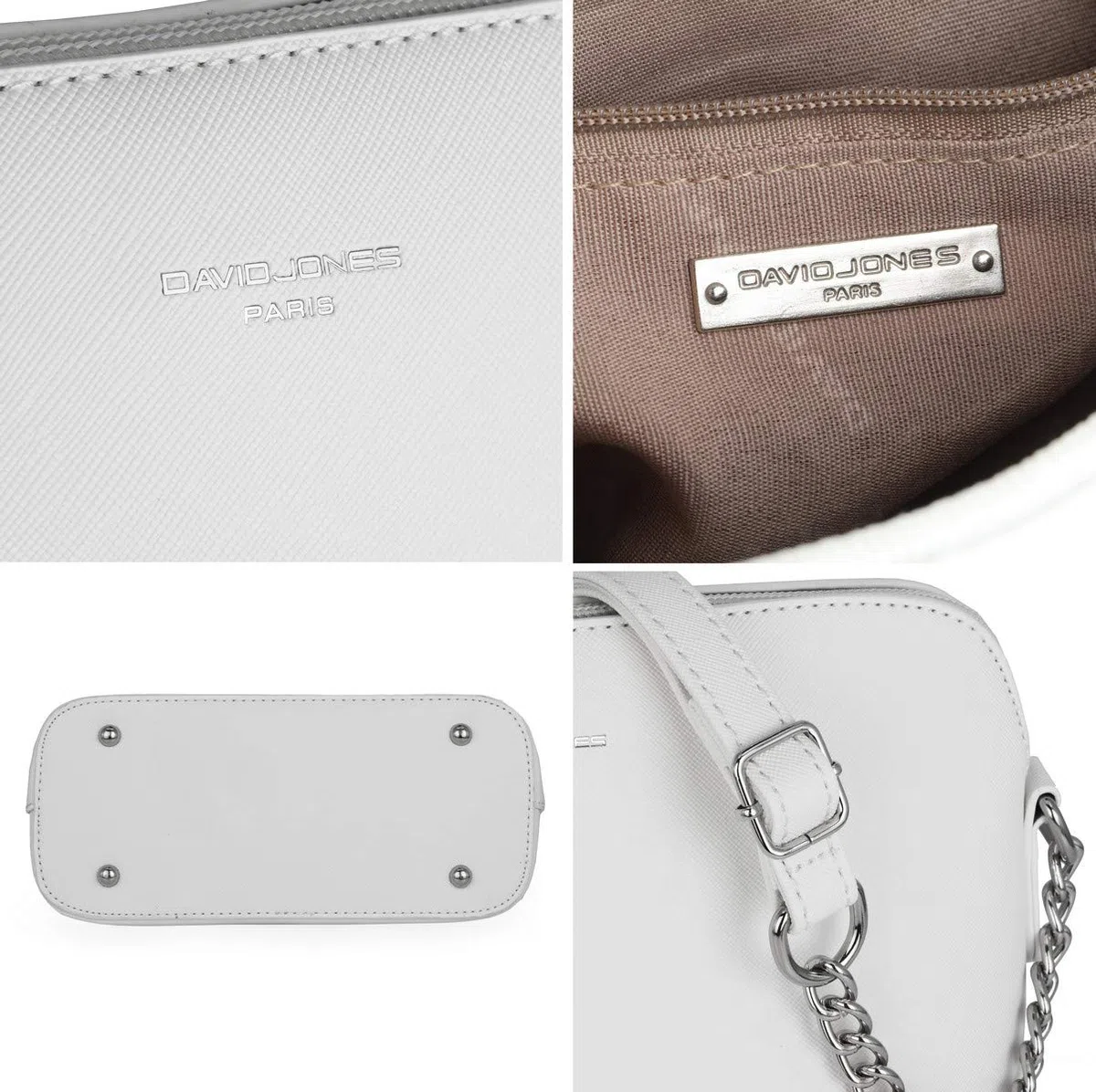 David Jones - Piccola Borsa a Tracolla Spalla Donna Catena - Borsa Mano PU Pelle Messenger Crossbody Bag - Clutch Borsetta Sera Pochette Moda - Shopping Viaggio Sacchetto Borsello - Bianco