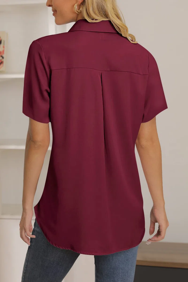 NONSAR Camicetta da Donna, Elegante, Scollo a V, a Maniche Lunghe, Casual, da Lavoro, con Bottoni, Tinta Unita