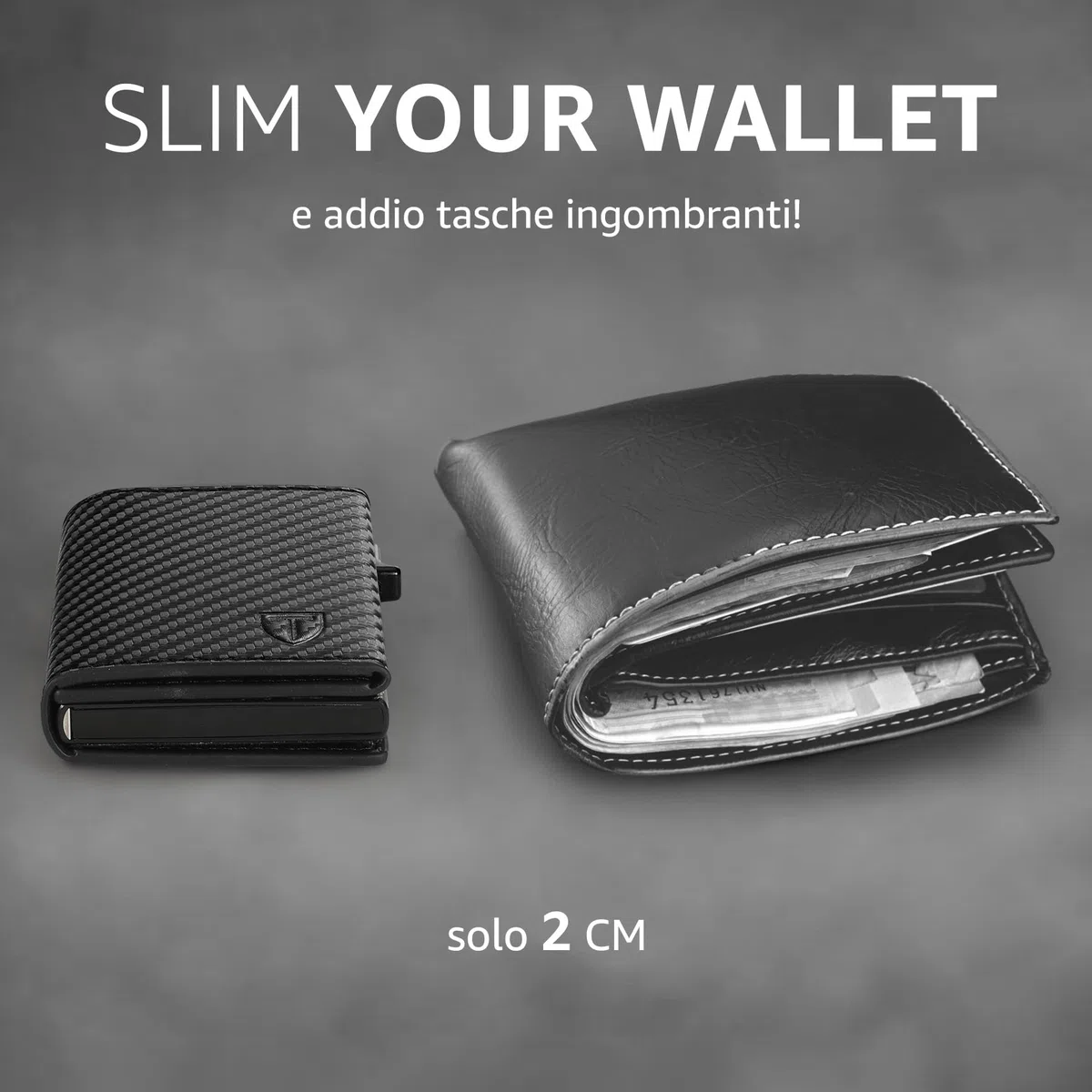TENBST Portafoglio, Slim Porta Carte di Credito Uomo con RFID Anticlonazione, Portacarte Piccolo Magnetico, Porta Tessere con Portamonete e Contanti, Idea Regalo - Carbon Nero