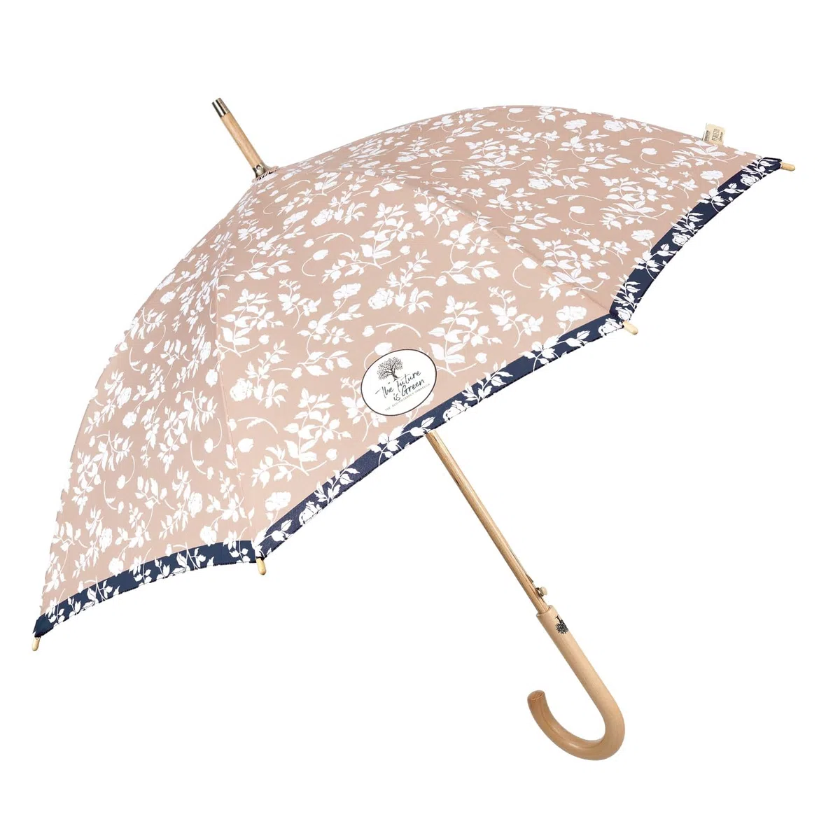 PERLETTI GREEN Ombrello Pioggia Ecosostenibile Tessuto Riciclato Donna Automatico - Manico in Legno Biodegradabile - Ombrello Classico Antivento Ecologico - Diametro 102 cm