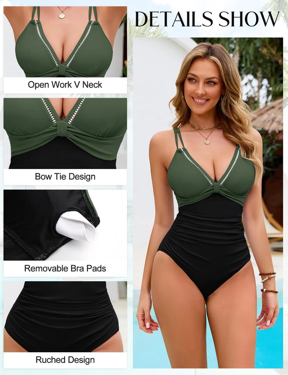 Costume Piscina Intero Donna Costumi da Bagno Contenitivo Push Up Scollo A V Mare Monokini Swimsuit for Women Beachwear con Due Spalline