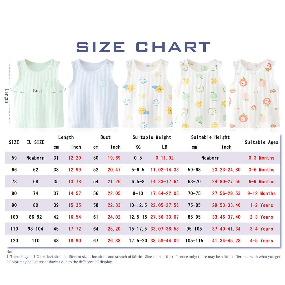 Confezione da 5 Canotta da Bambina in Cotone Neonata Cotone Canottiera per Bambina Canotte Motivi Cartoon Bimba Canottiere Elastiche Top Senza Maniche per 0-5 Anni
