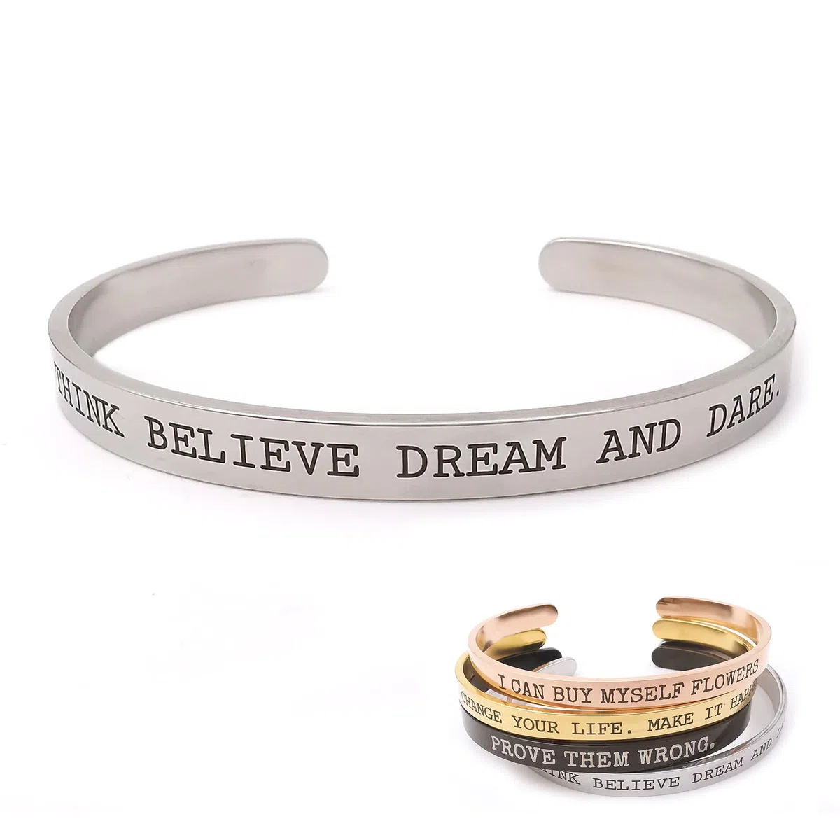 ALMENDRA Bracciale da donna uomo personalizzato con frase incisione nome rigido in acciaio personalizzabile amiche braccialetto regalo