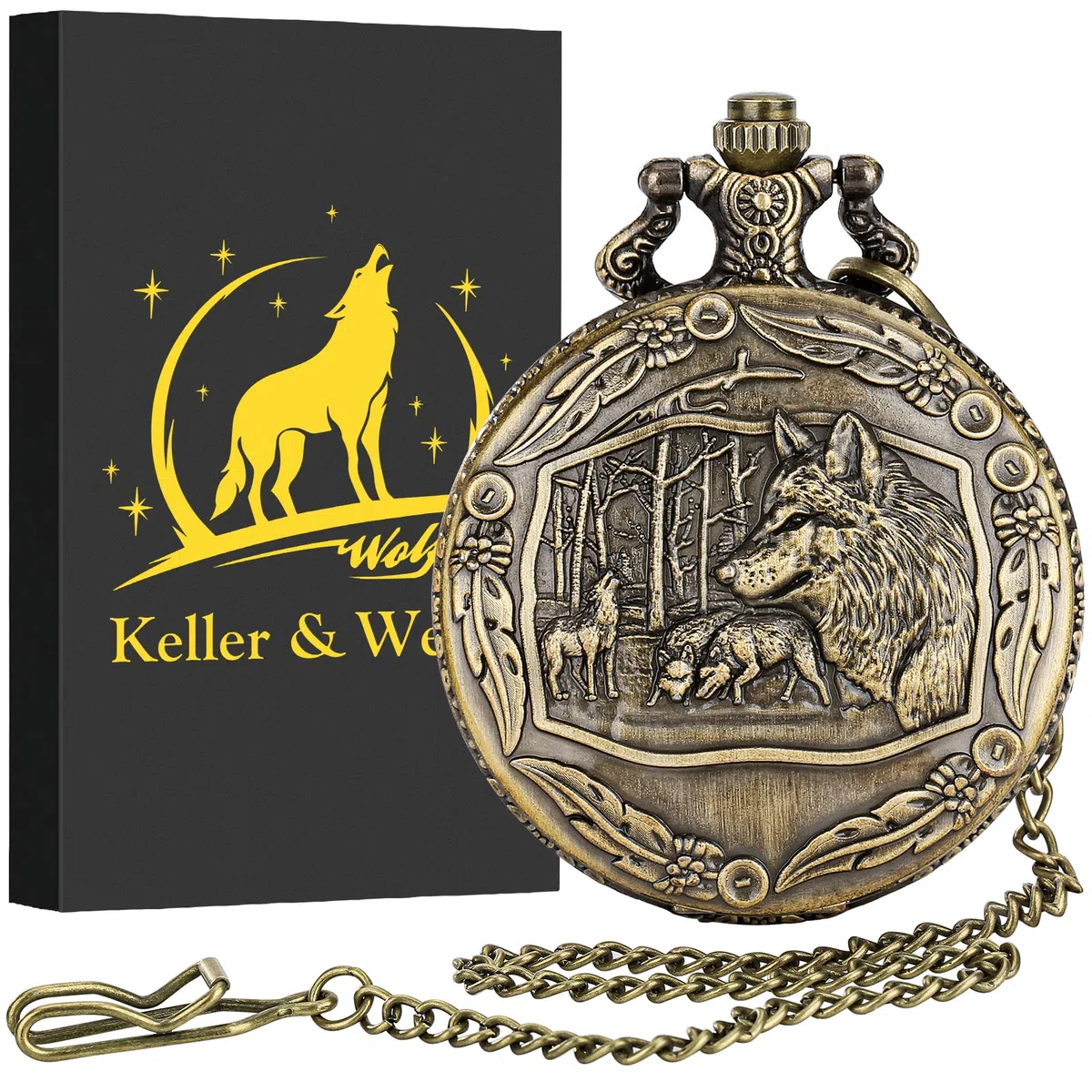 Keller & Weber Orologio da Taschino Vintage da Uomo Con Catena - Regalo per Festa del Papà, San Valentino, Compleanno - Collana per Donna
