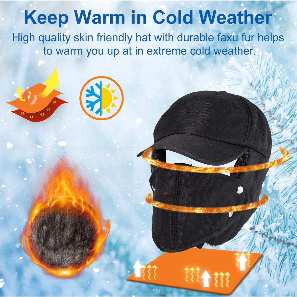 NONMON Cappello Aviatore Invernale Unisex, Uomo Donna Cappellino Bomber Caldo Ushanka Russo Trooper Trapper con Maschera e Orecchie, Impermeabile Antivento Berretto da Baseball per Ski Ciclismo