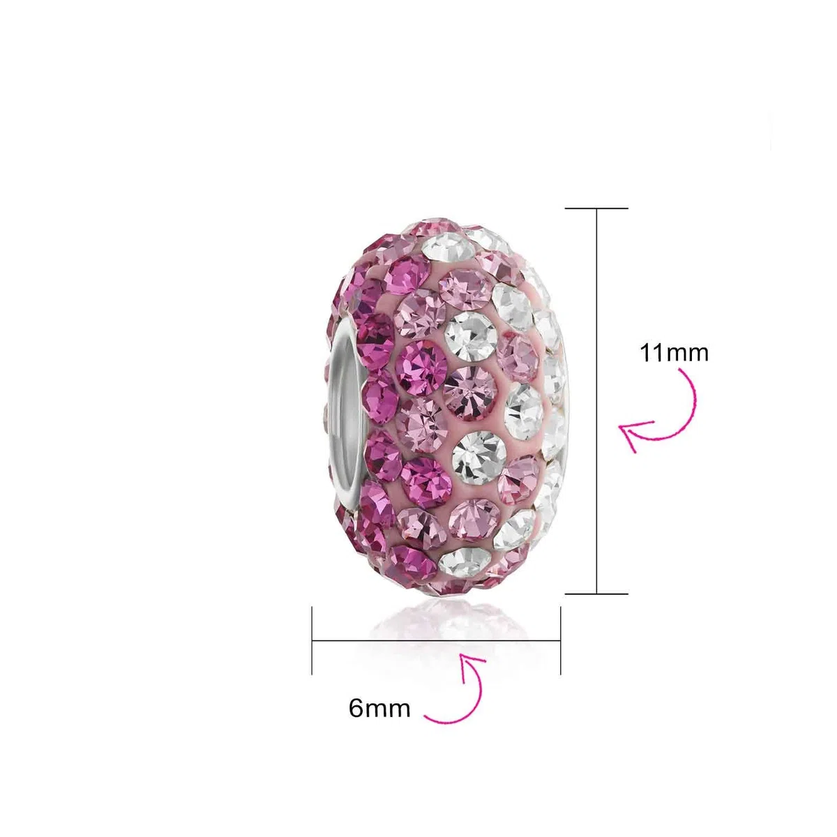 Bling Jewelry Set di due distanziatori in cristallo sfumati rosa chiaro magenta con anima in argento sterling .925 adatti per braccialetti con charm europei per donne e adolescenti.