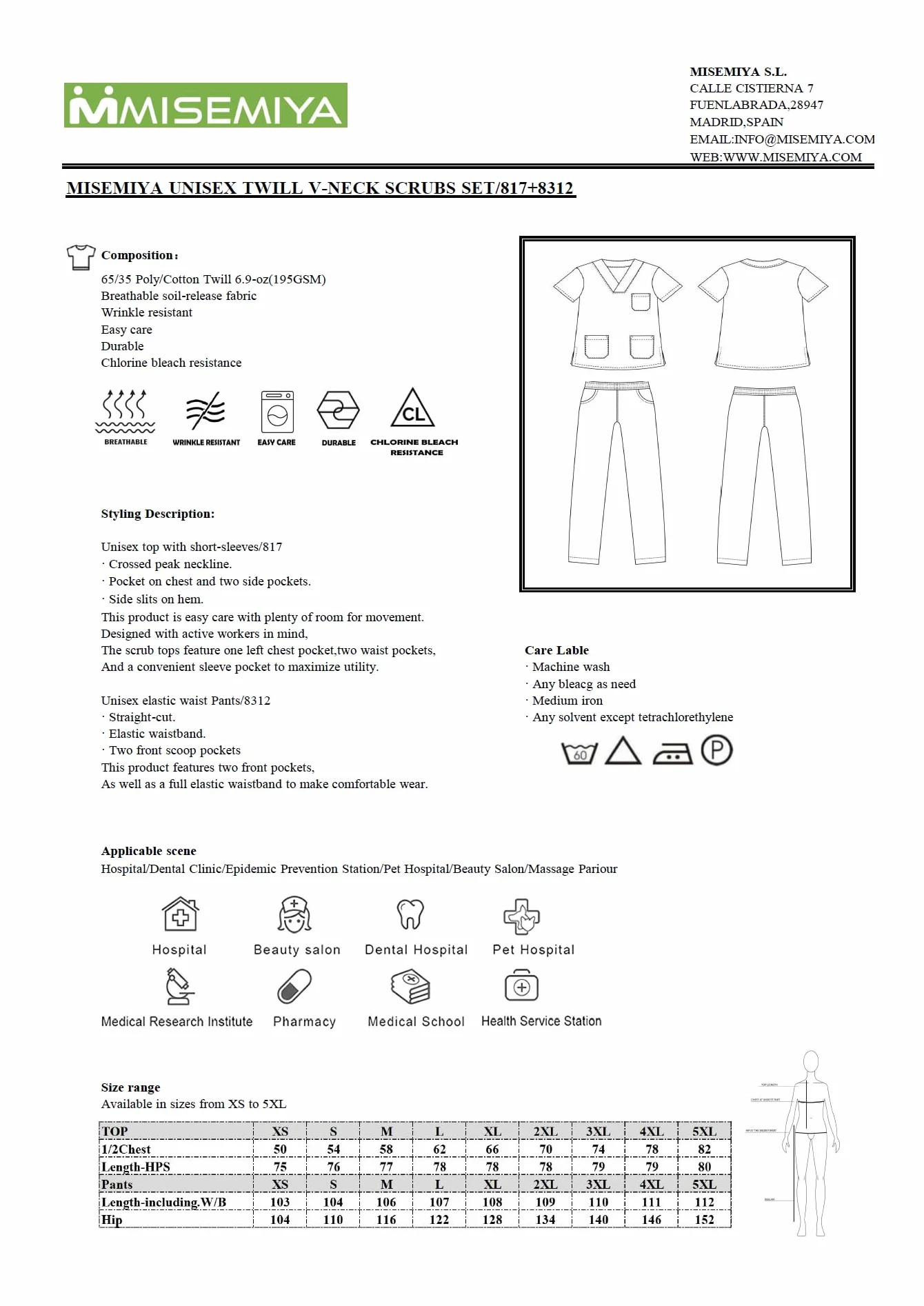 MISEMIYA - Uniformi Unisex Set Camice – Uniforme Medica con Maglia e Pantaloni Uniformi Mediche Camice Uniformi sanitarie 817-8312-BLANCO