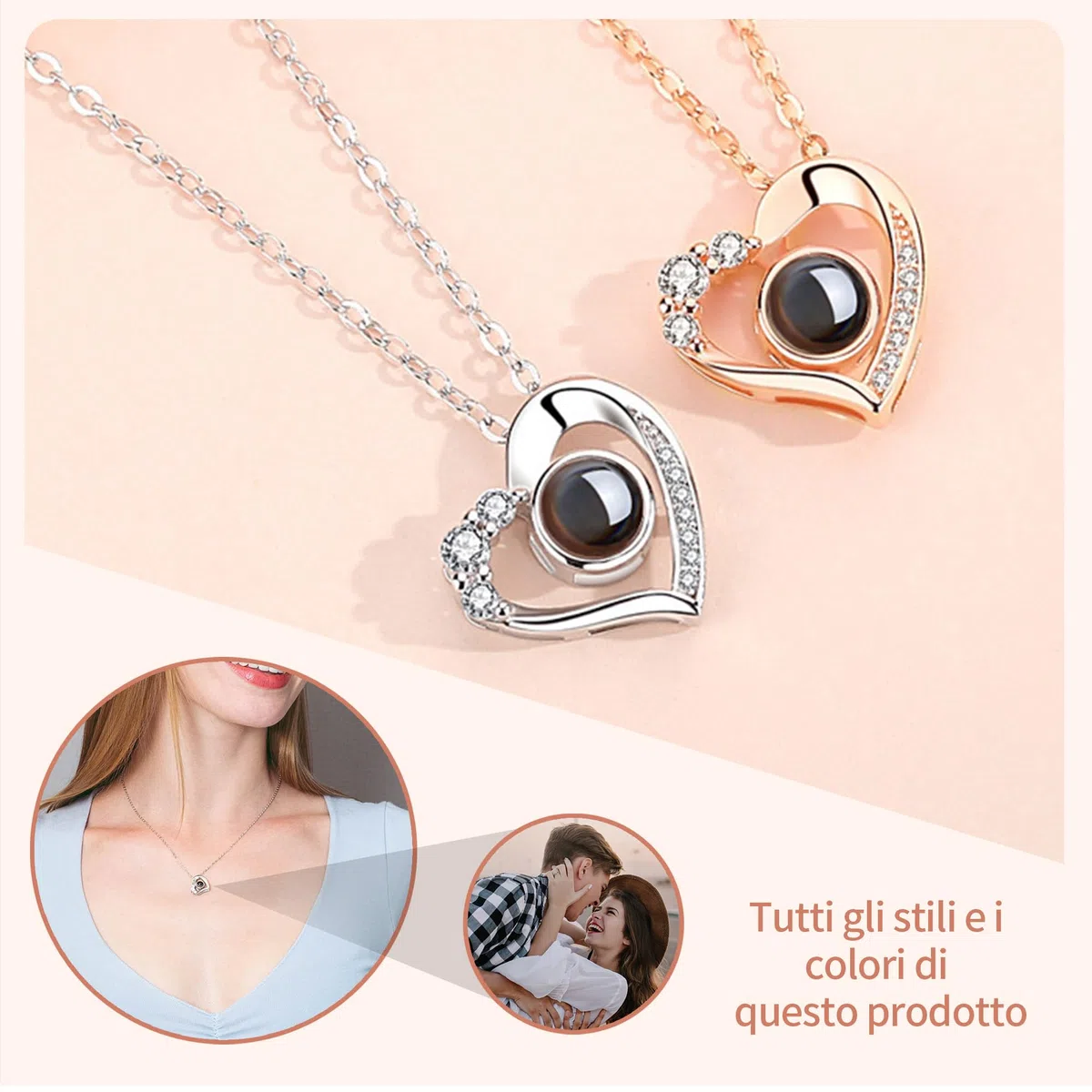Easycosy Collana Personalizzata con Foto, Collana con Foto Proiettata, Collane Donna Personalizzate, Ciondolo a Cuore Personalizzato per Mamma Amica, Lei, Idee Regalo 2026