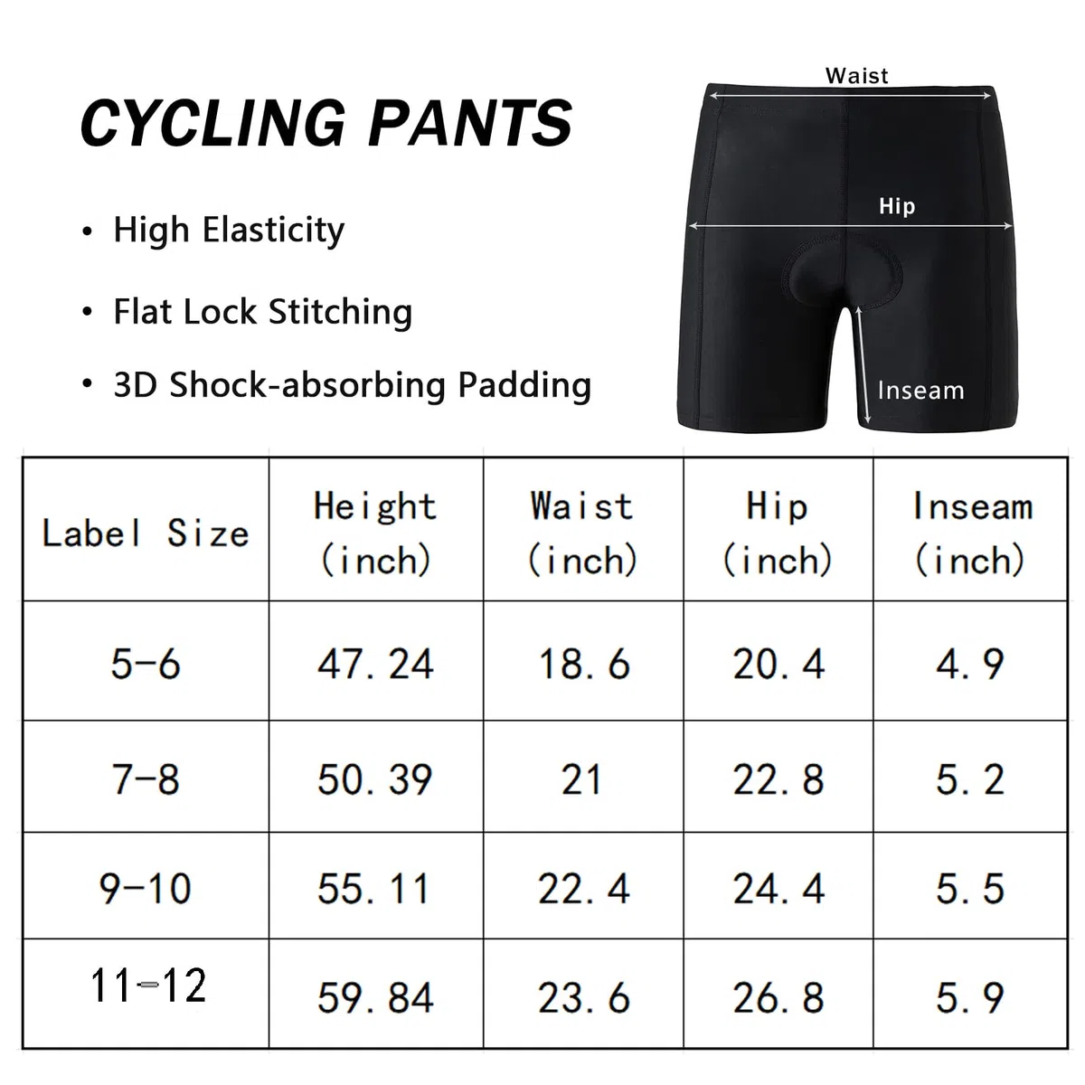 Pantaloncini da bici imbottiti per bambini, per ragazze e ragazze, con imbottitura 3D