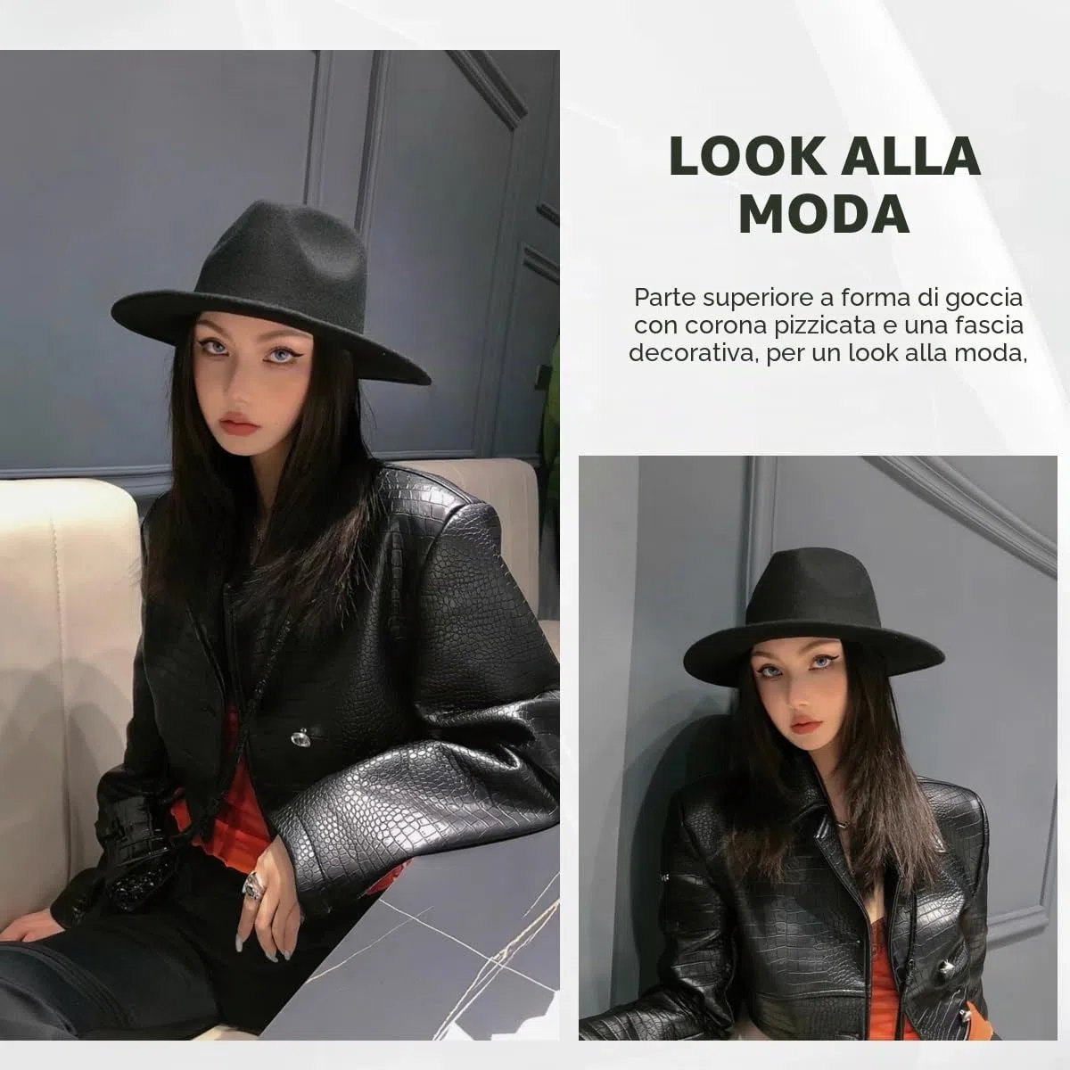 QUUPY Cappello Fedora classico a tesa larga con fibbia per cintura in feltro cappello Panama per donne uomini (rosso)