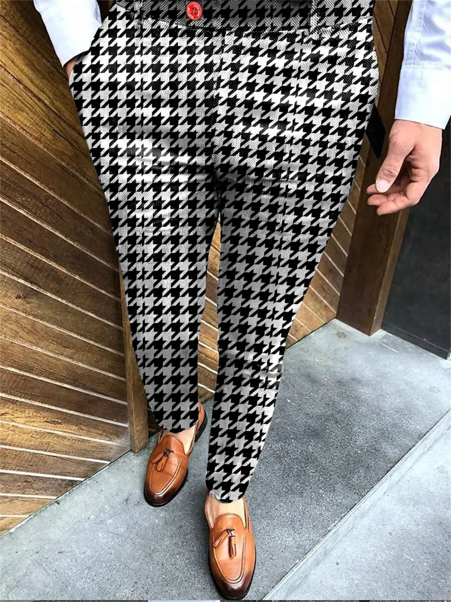 Pantaloni da Uomo Slim Fit Pantaloni da Abito Stampati con Motivo Stampato Pantaloni da Abito Testurizzati Stampati alla Moda