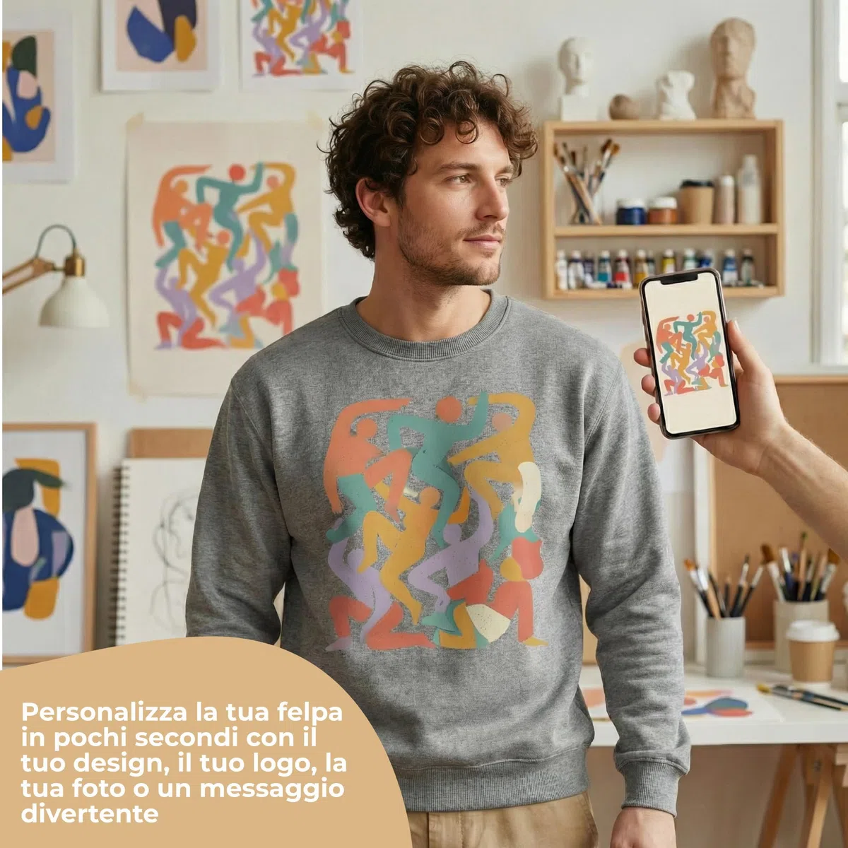 Cimpress Felpa Personalizzata Uomo, Taglie S–5XL, Personalizzabile con Foto, Logo o Testo, Girocollo con Stampa Frontale, Ideale per Squadre, Regali, Eventi o Divise Aziendali