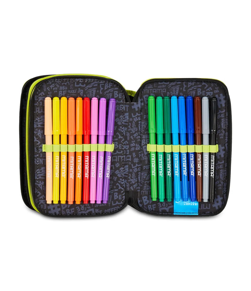 Mitama Astuccio Scuola 3 Scomparti, DISCO SPACE, Astuccio scuola attrezzato, 47 pezzi, Per bambini e ragazzi, Scuola elementare e media, Tempo libero