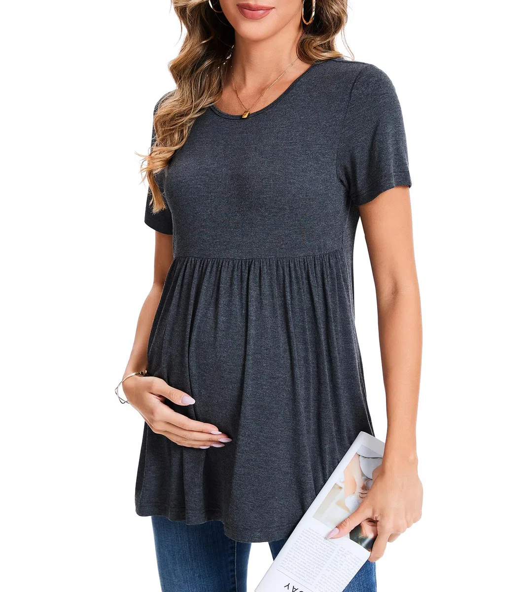 Maglietta da maternità Carina Estate Maniche Corte Top Casual con Volant Peplum per Lavoro