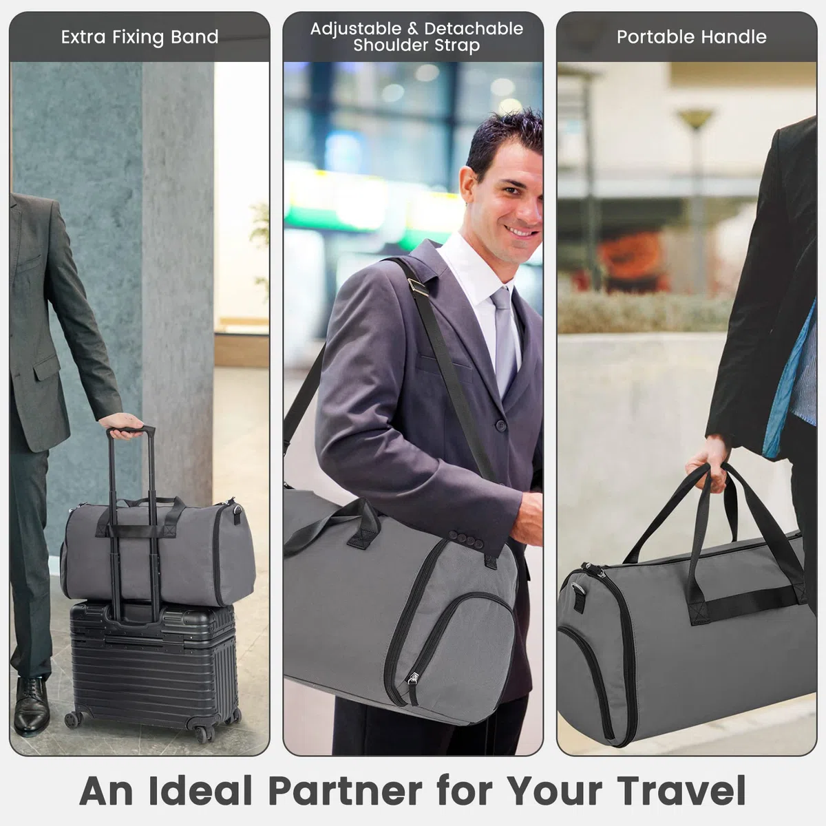 GIANTEX Borsa da trasporto 2-In-1 convertibile con tasca per scarpe, borsa da viaggio per viaggi d’affari/fine settimana/palestra 50L per uomini donne (Grigio Scuro)