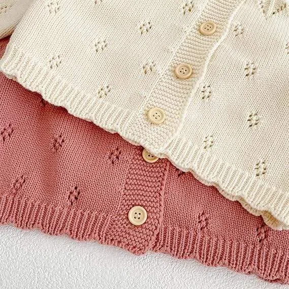 Cardigan Bambina - Maglia Cotone Manica Lunga Scollo Tondo Bottoni Maglia Jacquard - Cappottino Primavera Autunno per Neonate 3M-3 Anni