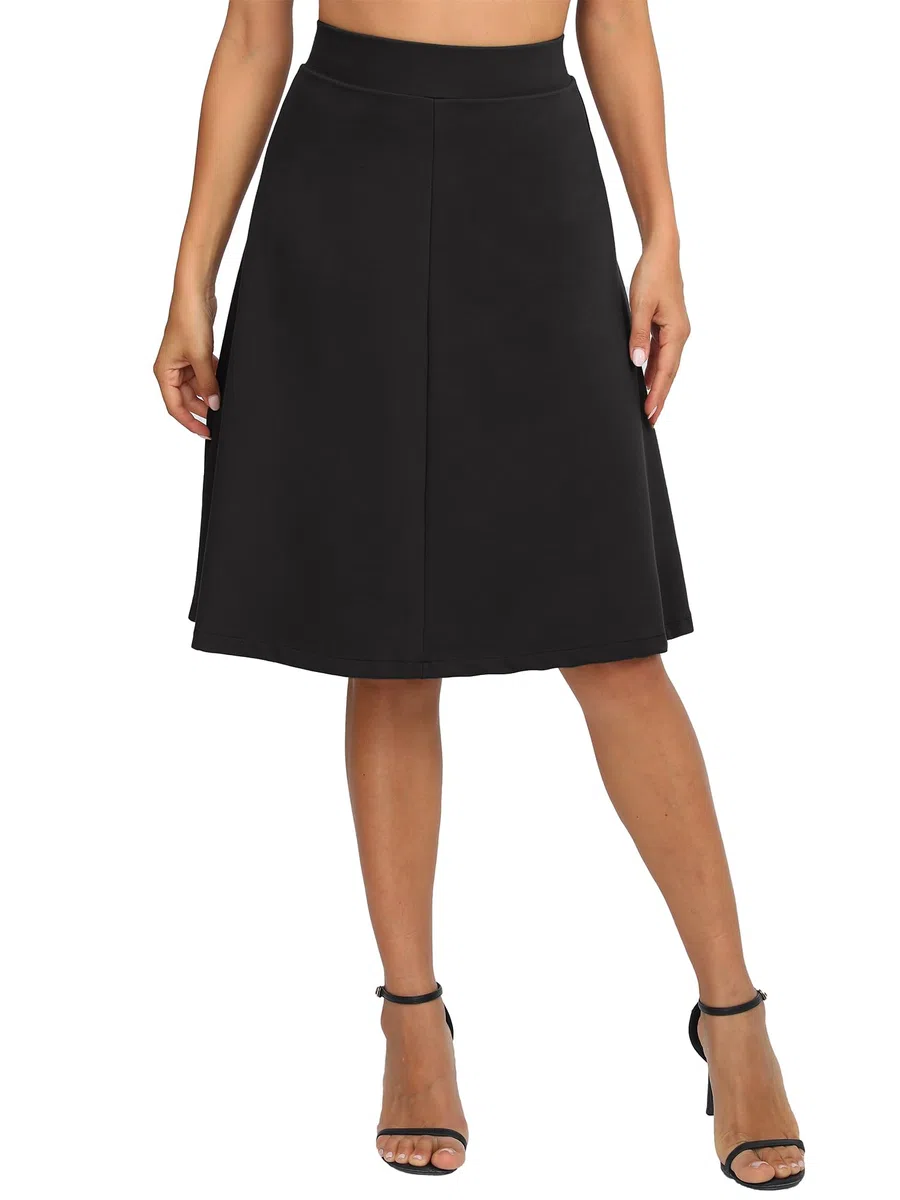 Donne Elegante A-Linea Vita Alta Midi Gonna Flared Affari Ufficio Lunga Elastica Gonne