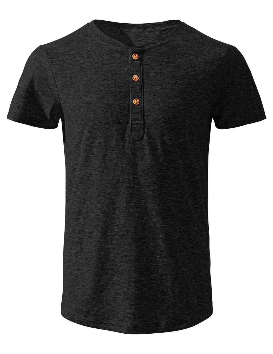 TARAINYA Henley T-Shirt Uomo Cotone Maniche Corte Maglietta Casual Comfortevole con Bottone Quotidiano/Ufficio/Spiaggia M-4XL