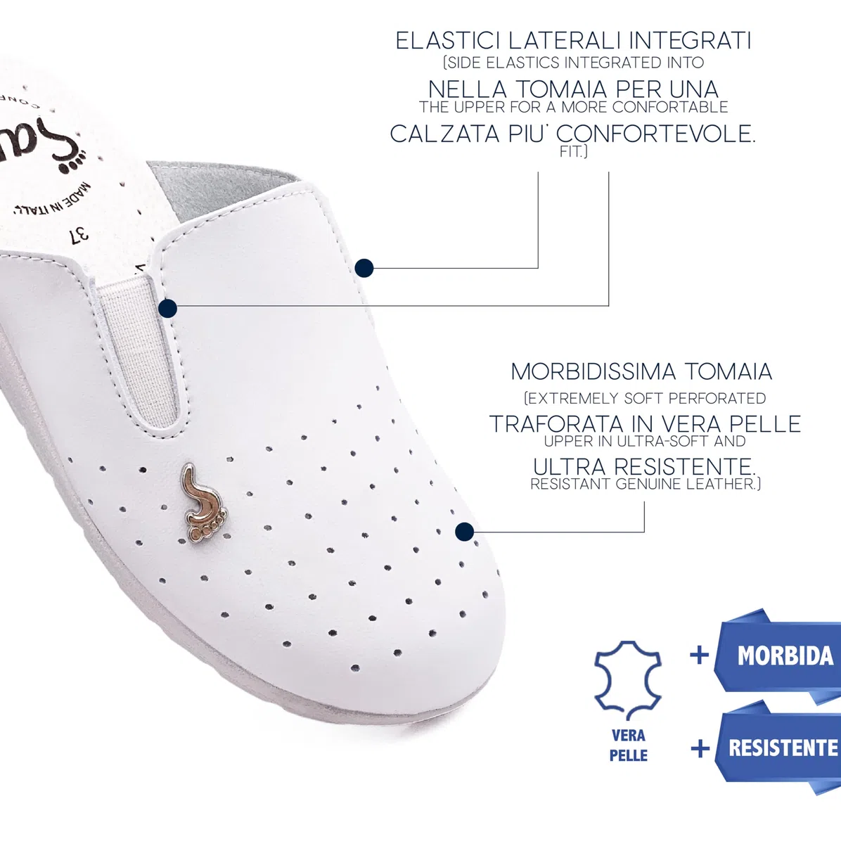 Ciabatte Sanitarie Anatomiche da Donna Pantofole in Vera Pelle Scarpe Ortopediche con Elastico Regolabile Zoccoli Made in Italy