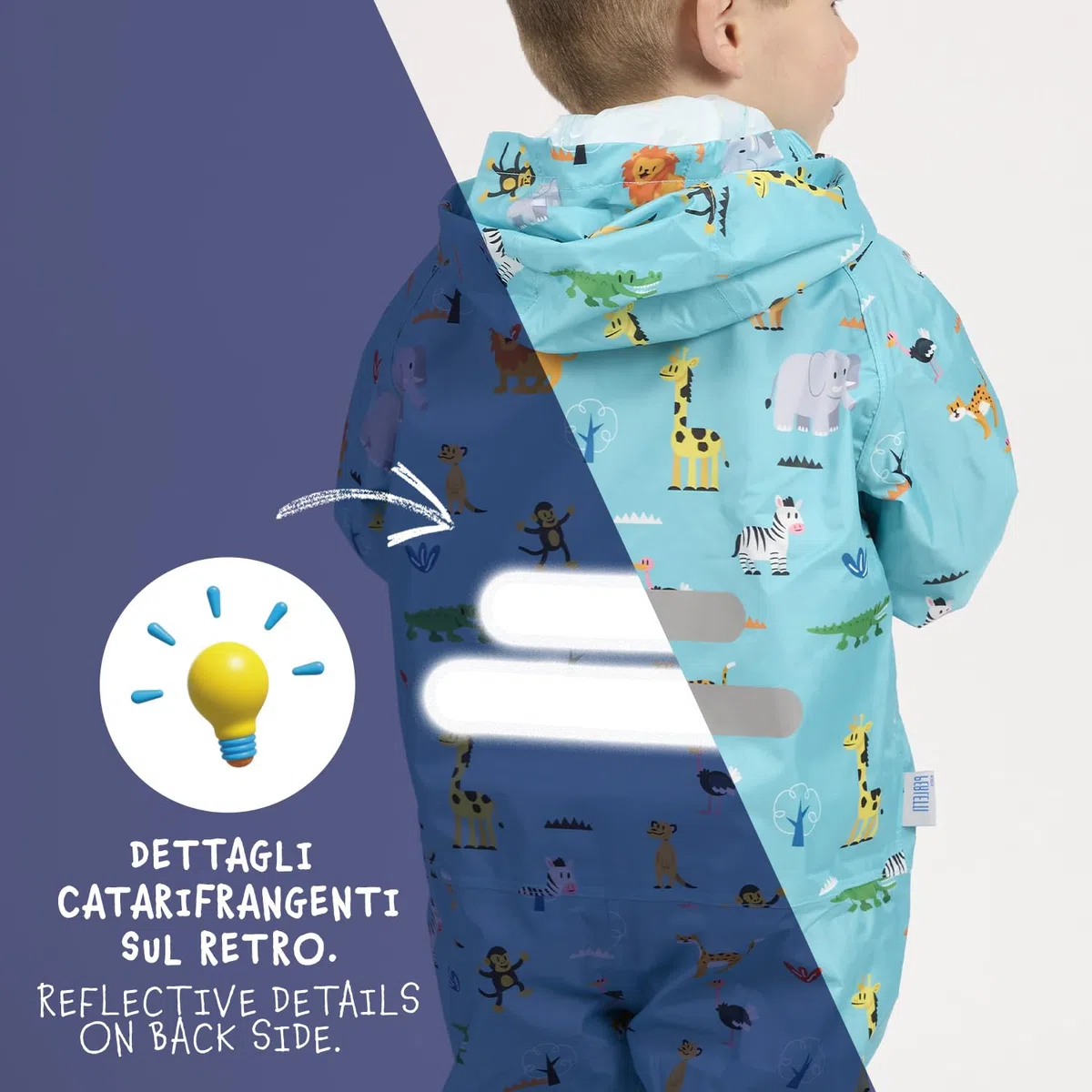 PERLETTI Tuta Impermeabile Bambino Bambina con Cappuccio - Antipioggia Comoda Leggera con Dettagli Catarifrangenti Bimbo Bimba 2 3 4 5 Anni - Tutina Pioggia Bambini Scuola Materna con Cerniera