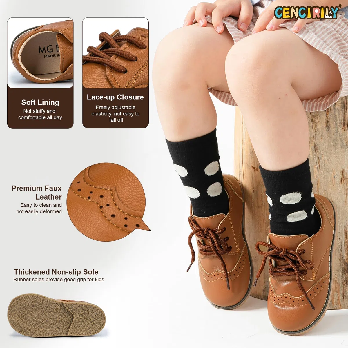 CENCIRILY Scarpe Oxford per bambini, con lacci, suola antiscivolo, mocassini bassi per bambini, scarpe classiche per uniforme scolastica