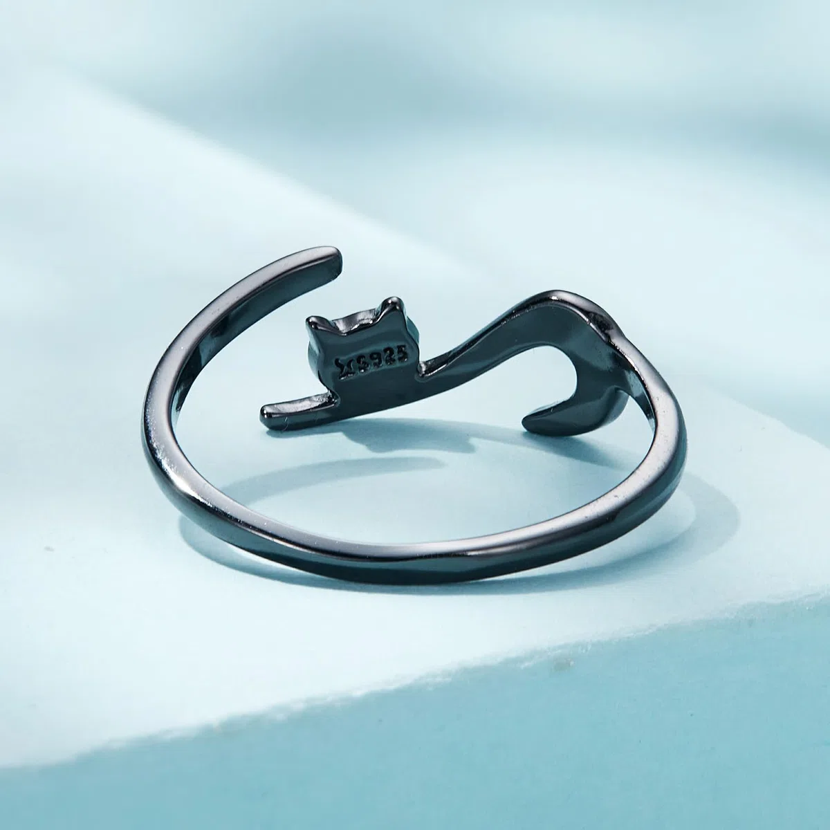 Qings Anelli Donna Anello Gatto, Argento Sterling 925 Anello Regolabile Aperto Nero Gatti Semplice Anelli Animale, Carino Gioielli Regalo di Compleanno per Ragazza e gli Amanti dei Animali