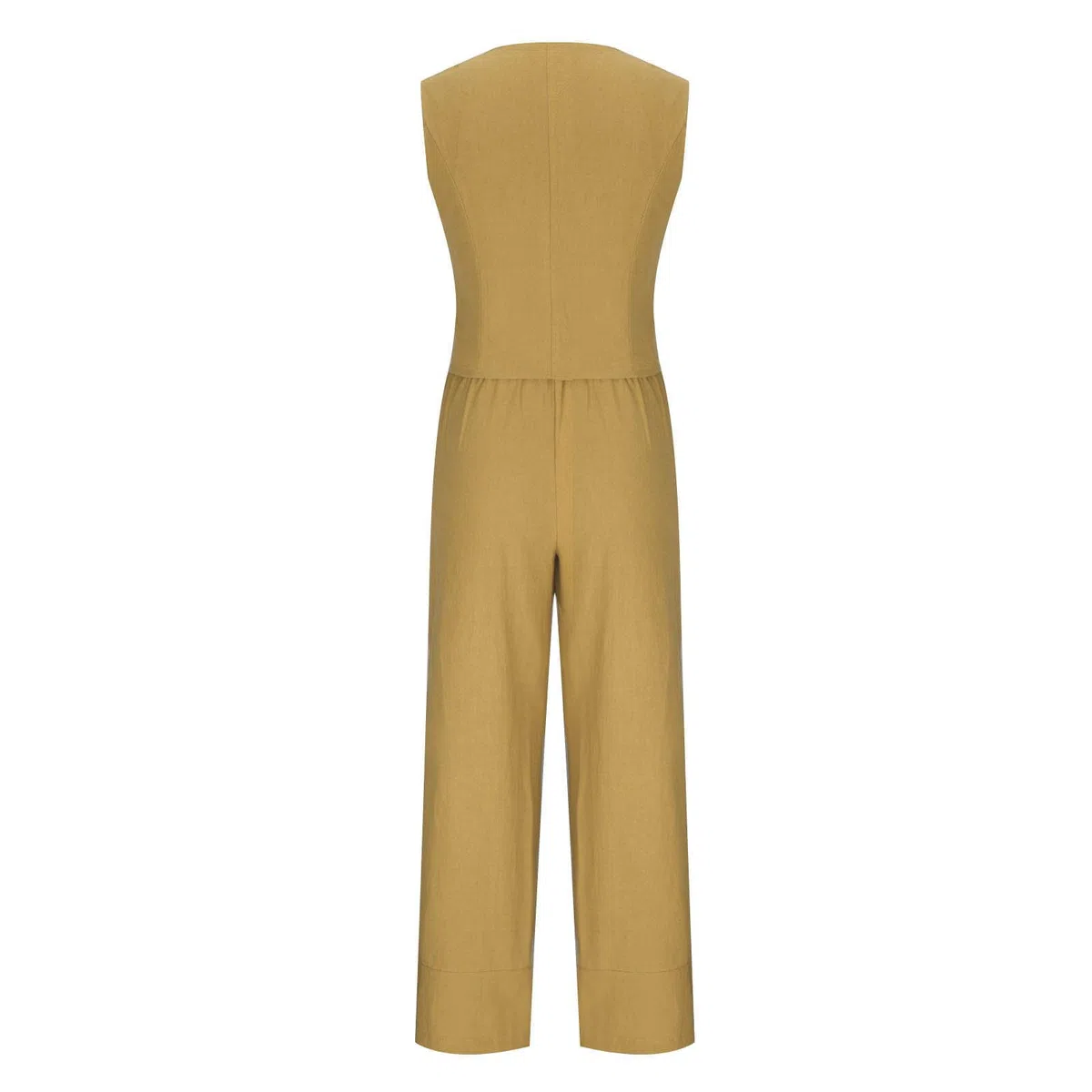 Mrat Set completo da donna con gilet e pantaloni, in cotone e lino, set completo, 2 pezzi, senza maniche, scollo a V, con bottoni, pantaloni a gamba larga, 2 pezzi, giacca per lavoro, ufficio