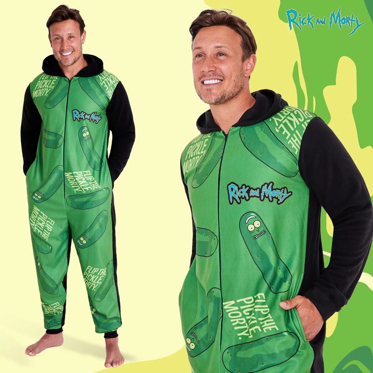 RICK AND MORTY Pigiama Intero Uomo - Caldo Pigiamone in Pile con Cappuccio M-3XL Pigiami Invernali Interi Gadget Regalo