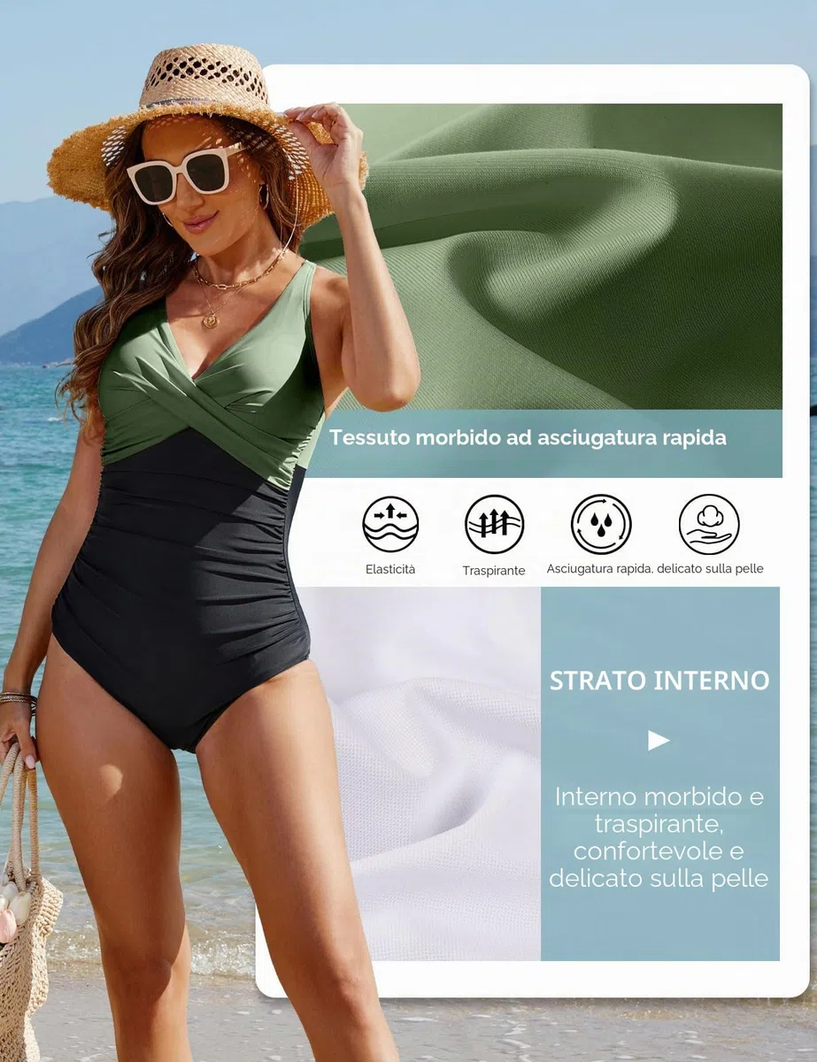 heekpek Costume da Bagno Donna Intero Curvy Scollo a V Push Up Imbottito Costumi da Bagno Vita Alta Incrocio Frontale Costumi Donna Mare Swimsuit