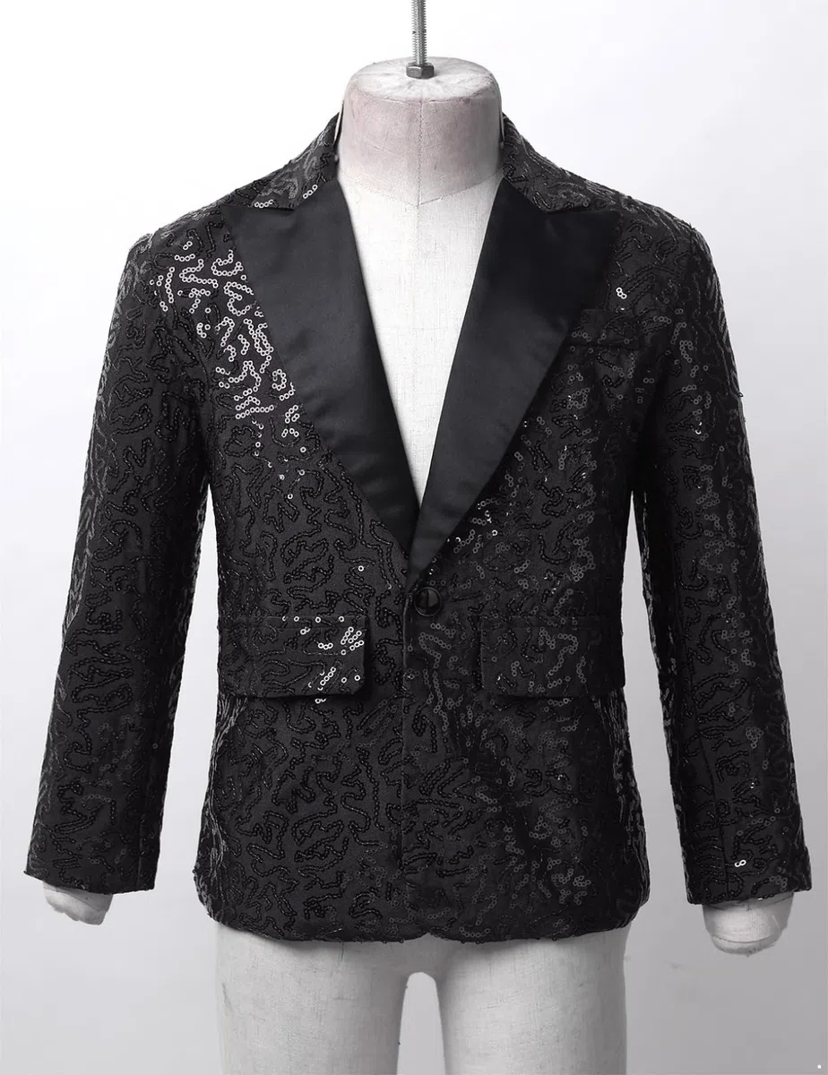 Freebily Blazer Bambini e Ragazzi Giacca con Paillettes Slim Fit Capotto Tuxedo Giacche Eleganti Vestiti da Cerimonia Nuziale Blazer Smoking Battesimo Matrimonio, 6-16 Anni
