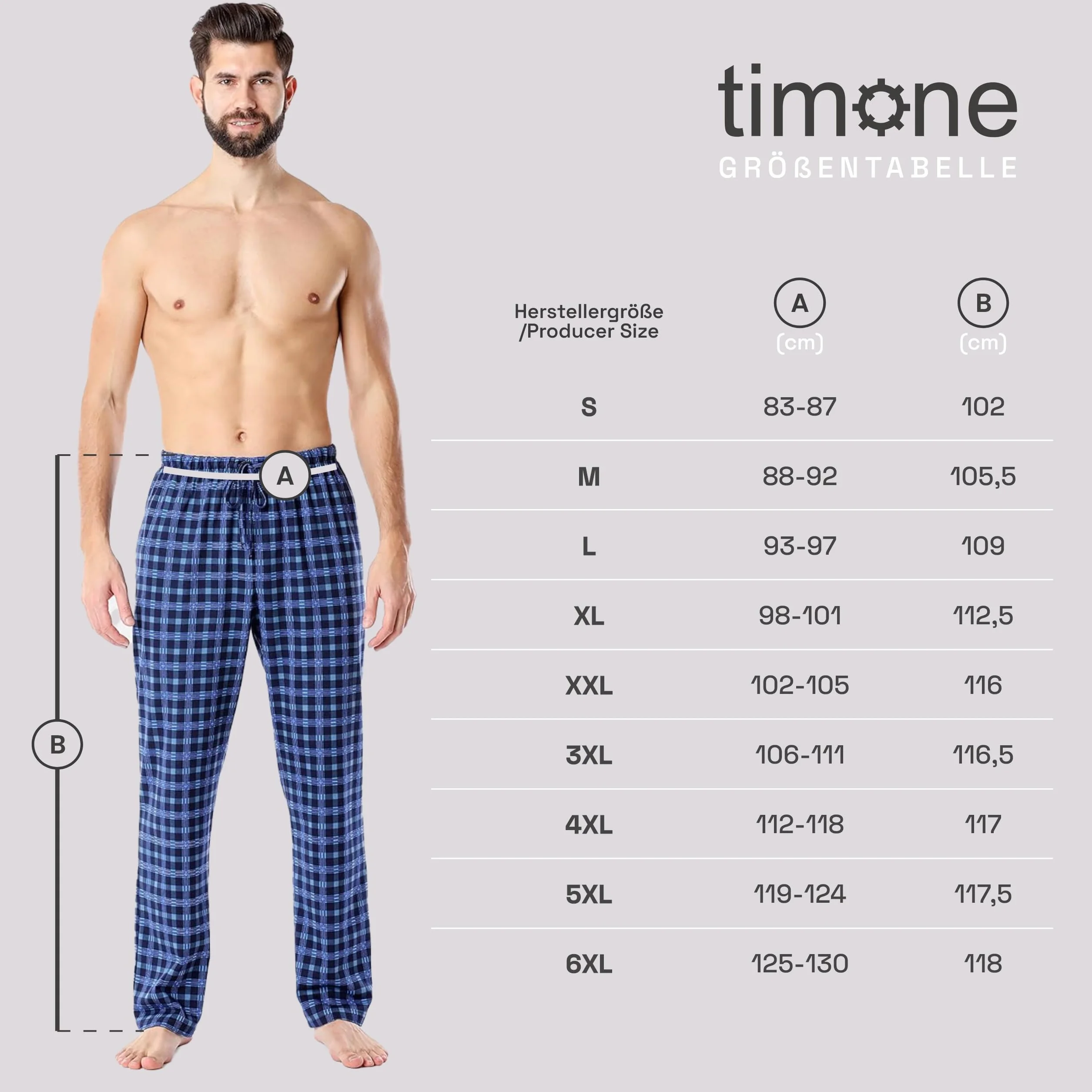 Timone Pantaloni Uomo Pigiama in 100% Cotone Caldo, Lunghi e Leggeri, Abbigliamento da Notte, Tinta Unita e Fantasia a Quadri, con Tasche Laterali TPP-001