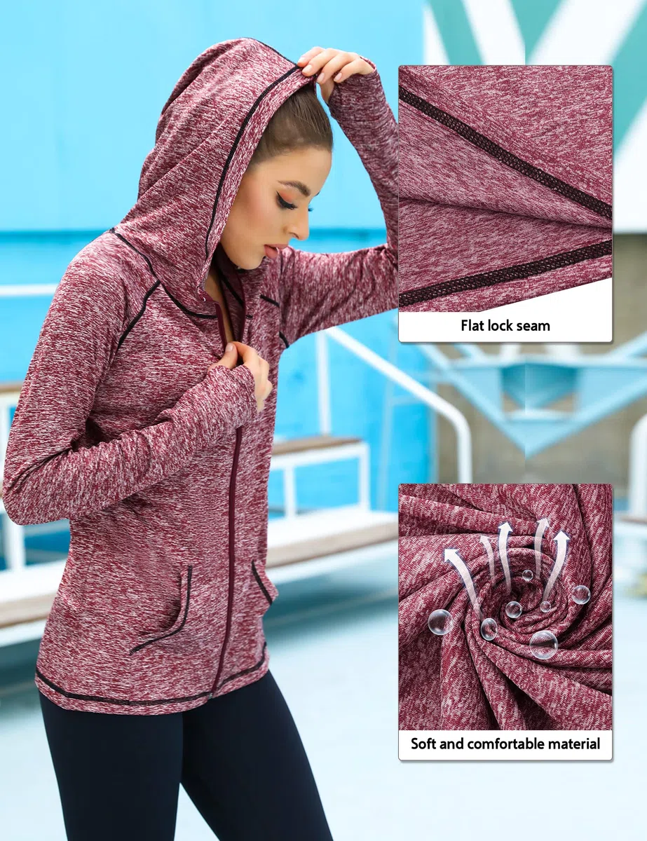 Sykooria Sykooria Felpa Donna Con Cappuccio E Zip Leggera Giacca Sportiva Fitness Traspirante Sweatshirt A Manica Lunga felpe con cappuccio Donna