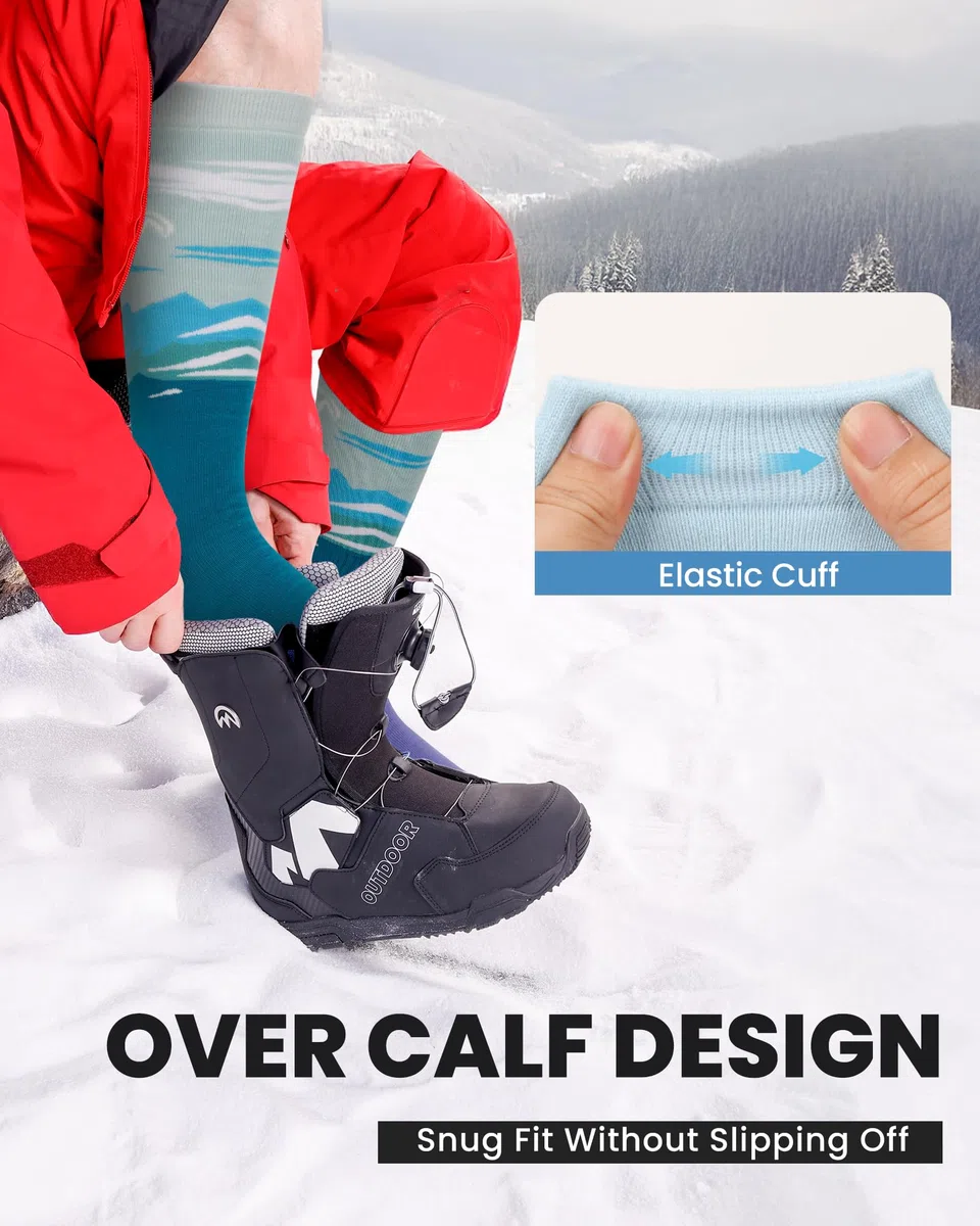 OutdoorMaster 2 Paia Calze da Sci per Donna, Calze Termiche Invernali da Snowboard Traspiranti Termico per Sport All'aria aperta con Sopra il Polpaccio Design/Polsini Antiscivolo