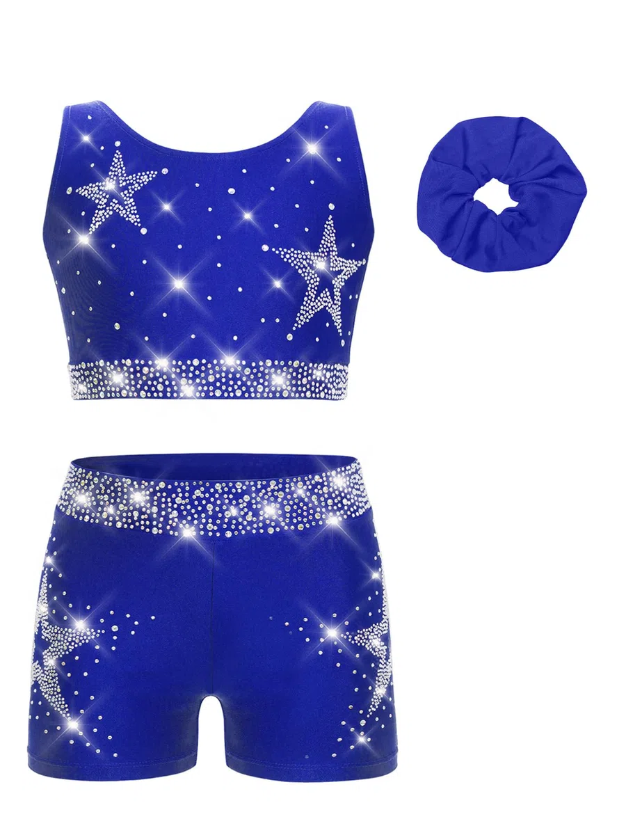 dPois Completo Sportivo da Danza Hip Hop Bambina Tuta da Ginnastica Artistica Ballo di Strada Crop Top Canotta Sportiva + Pantaloncini Sportivi Shorts + Fascia per Capelli
