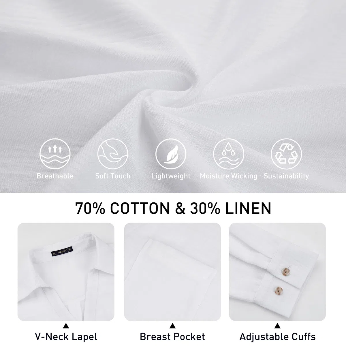 Enmain Camicia Donna in Lino e Cotone Scollo a V Camicie Donna Manica Lunga Bluse Elegante Estiva Primaverile Taglio Regolare per Ufficio Tempo Libero Viaggi Disponibile in Diverse Taglie S-3XL