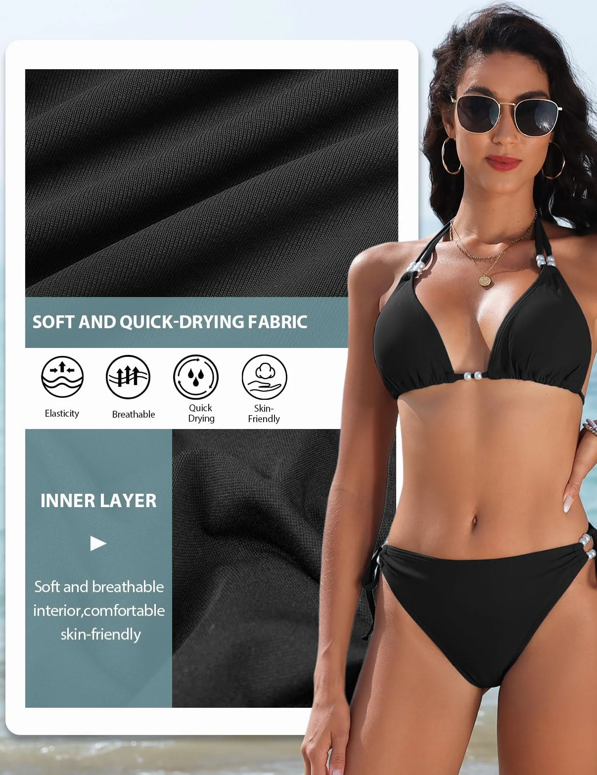 CMTOP Costume Donna Due Pezzi Bikini Set da Mare Halter Triangolo Costumi da Bagno Vita Alta Bikini con Coulisse Laterale Sexy Brasiliana Beachwear Regolabile Costume da Bagno