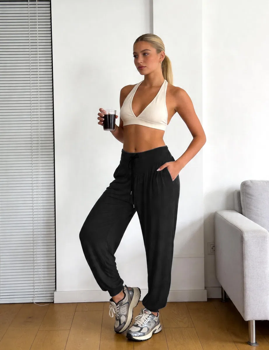 Terecey Pantaloni Harem Donna,Pantaloni da Yoga Donna con Tasche,Pantaloni Donna Eleganti Vita Alta,Pantaloni Donna sprotivi Cotone per Jogging, Danza, Pilates S-3XXL