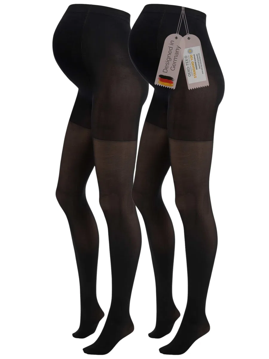Herzmutter Collant Premaman 50DEN - OEKO TEX 100 - Calze maternita - Gravidanza - Semi Coprenti e Comode - Calze Premaman - Beige Nero Opaco - 1800