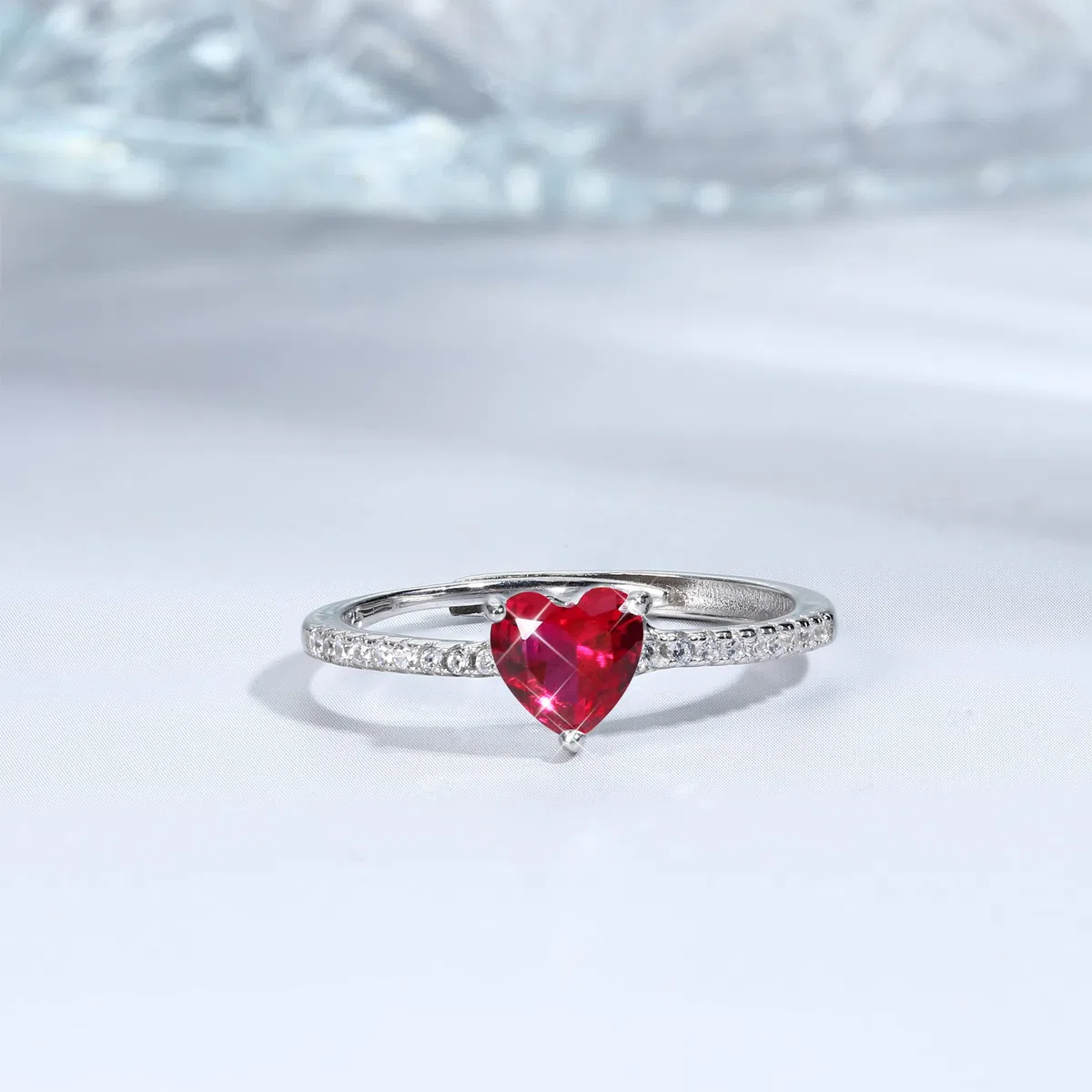 JeweBella Anello Cuore Argento 925 Donna Elegante Anello Cuore Regolabile Zirconia Cubica Amicizia Fidanzamento Matrimonio Anniversario Promessa Fedine
