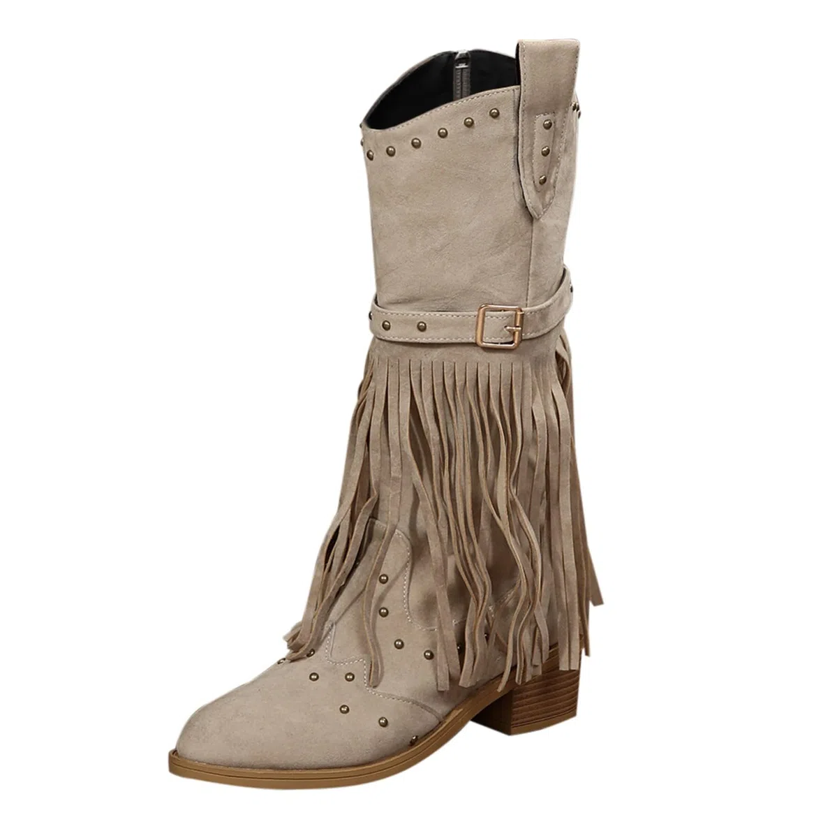 Generisch Stivali da cowboy, da donna, a gambo lungo, con chiusura lampo, stile retrò, per le mezze stagioni, con frange, 35-43 EU