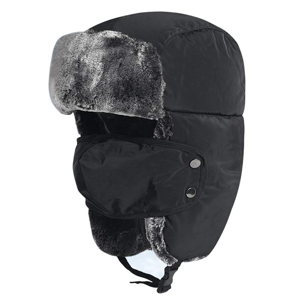 Cappello Invernale Unisex per Bambini dai 5 ai 15 Anni, Foderato in Pelliccia Termica con Aletta per Le Orecchie, Antivento, Copertura per la Bocca, Neve, Sci, Snowboard, Bomber, Bambino, Nero