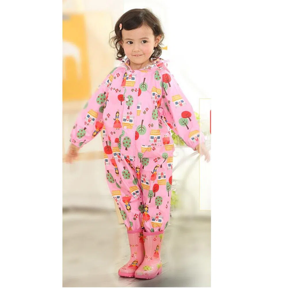 Pioggia Completo Bambini Pioggia Cappotto Impermeabile Impermeabile in Un Unico Pezzo 75-135cm 1-7 Anni