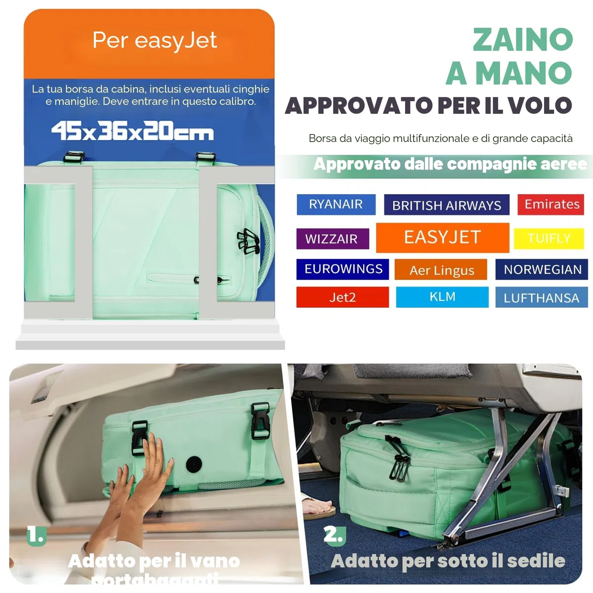 Zaino per Ryanair Zaino da Viaggio Aereo Bagaglio a Mano Borsa da Cabina Borse Valigia Zaini Casual Unisex