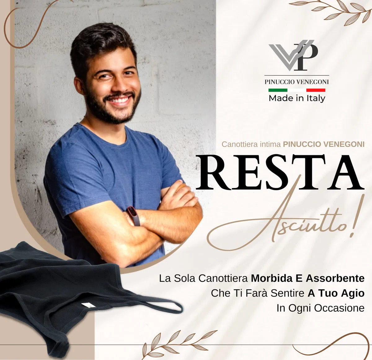 VP PINUCCIO VENEGONI Set 3 Canottiere Uomo Intimo Costine; Made in Italy 100% Cotone Mercerizzato; Canotta Spalla Stretta Intima Bianca Nera Smanicata; Canotte estive Smanicato Uomo