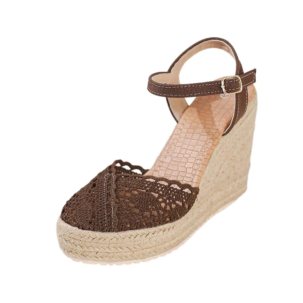 Generico Sandali da donna, estivi, espadrillas, con zeppe, piattaforma, scarpe a punta chiusa, in pizzo, comodità, cinturino alla caviglia, vintage per vacanze, tacco chiuso e sandali da donna Regalo