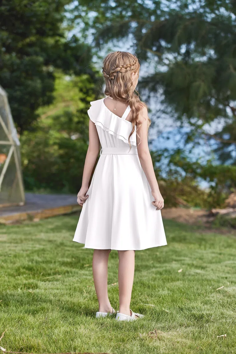 Arshiner Ragazze Abito Una Spalla Bambini Estivo Festa Abiti Papillon Casual Vestito Senza Maniche Abiti per Ragazze 5-14 Anni