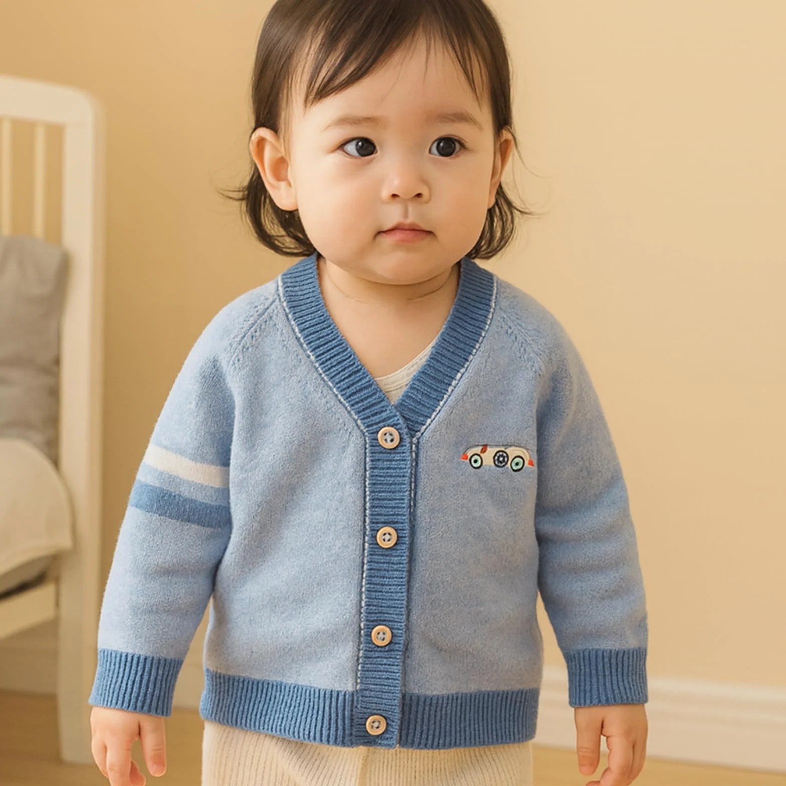 Bambino Ragazzo Cardigan Maglione in Cotone con Scollo a V per Bambini Giacca a Maniche Lunghe da Bambino in Maglia con Bottoni per l'Autunno Inverno
