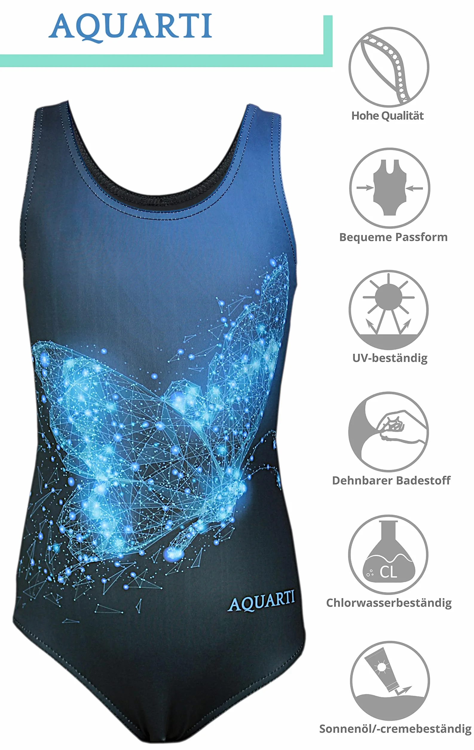 Aquarti Costume Piscina Bambina Intero con Stampa – Resistente, Confortevole e alla Moda
